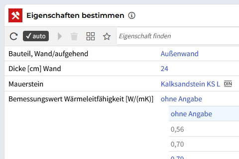 Eigenschaften der gesuchten Bauleistung wählen im Baupreislexikon