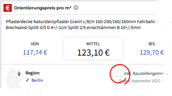 Baupreis inklusive Baustelleneinrichtung