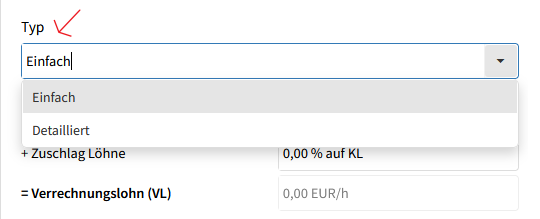 Preisgrundlage Typ wählen