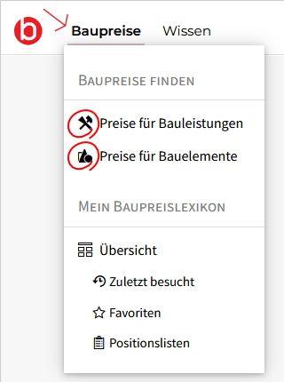 Baupreise finden Menü Baupreise finden im Baupreislexikon
